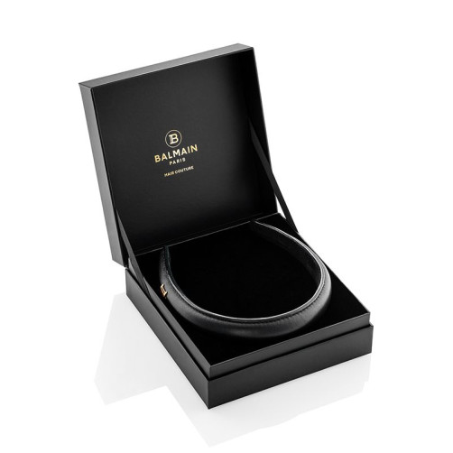 Balmain obroč za lase usnjen črn Puffed - pozlačen logo