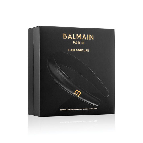 Balmain obroč za lase usnjen črn Puffed - pozlačen logo