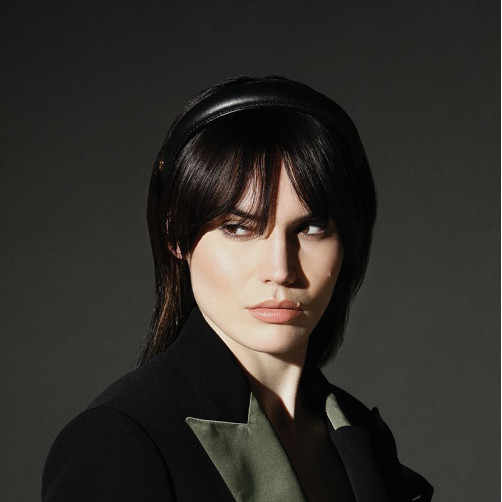 Balmain obroč za lase usnjen črn Puffed - pozlačen logo