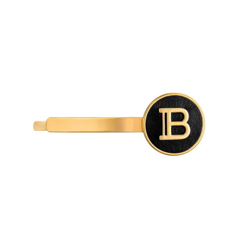 Balmain lasna sponka črna - Hair Slide zlat logo B